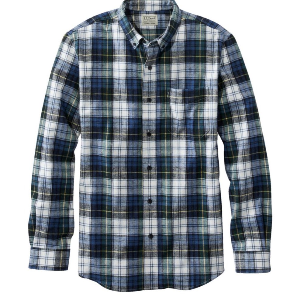 Men's LL Bean Traditional Fit Button Down Shirt Tartan Navy Blue Green XXL NEW